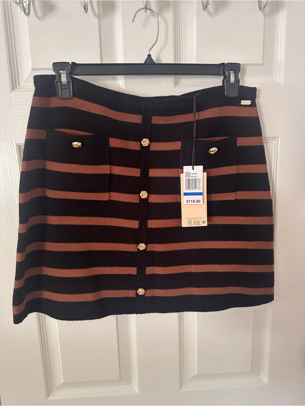 NWT Striped Button-Front Knit Mini Skirt